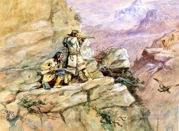 Amerikanischer Indianer Werke - Jagd auf Big Horn Schafe 1898 Charles Marion Russell Indianer